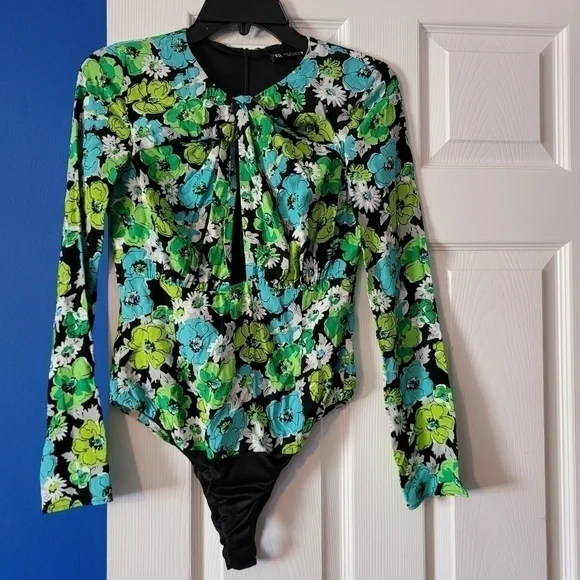 ZARA Draped Floral Bodysuit - Picture 3 of 8
